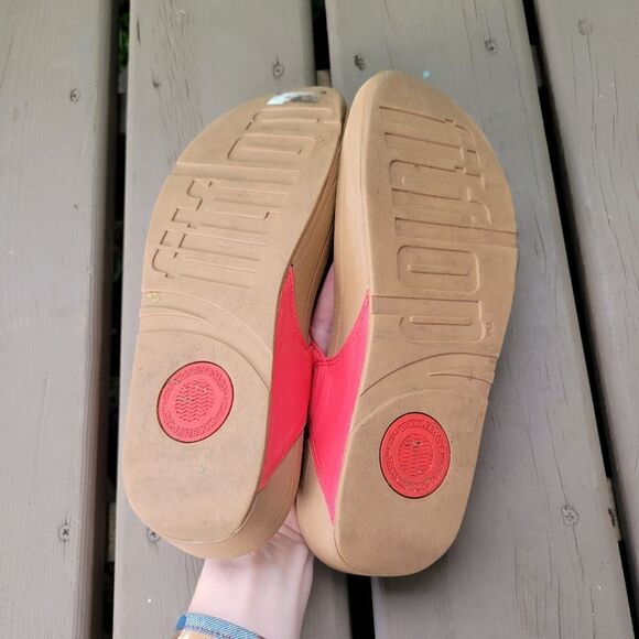 FitFlop Lulu Rosy Coral Flip Flop Thong Slide Wedge Beach Vacation Summer Sandal - Picture 6 of 8
